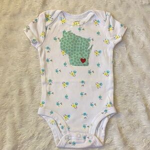 3 Month Carter’s Home-Sewn Wisconsin State Patch White and Blue Floral Bodysuit